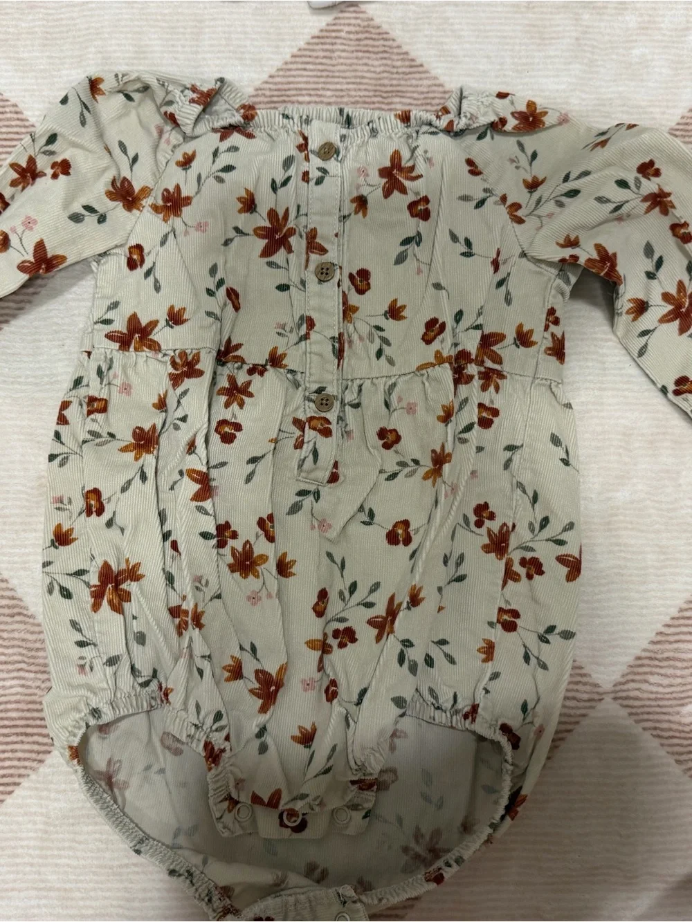 Carter's Cream Floral Long-Sleeve One-Piece Bodysuit with Rust Flowers